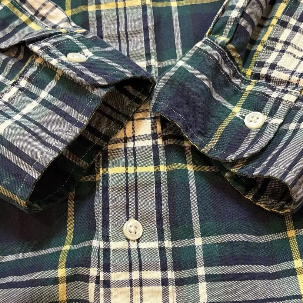 Vintage Polo Ralph Lauren Shirt Mens XL Classic Fit Green Tartan Plaid Button Up